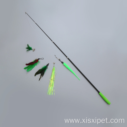 Green series of four-section telescopic feather cat teaser